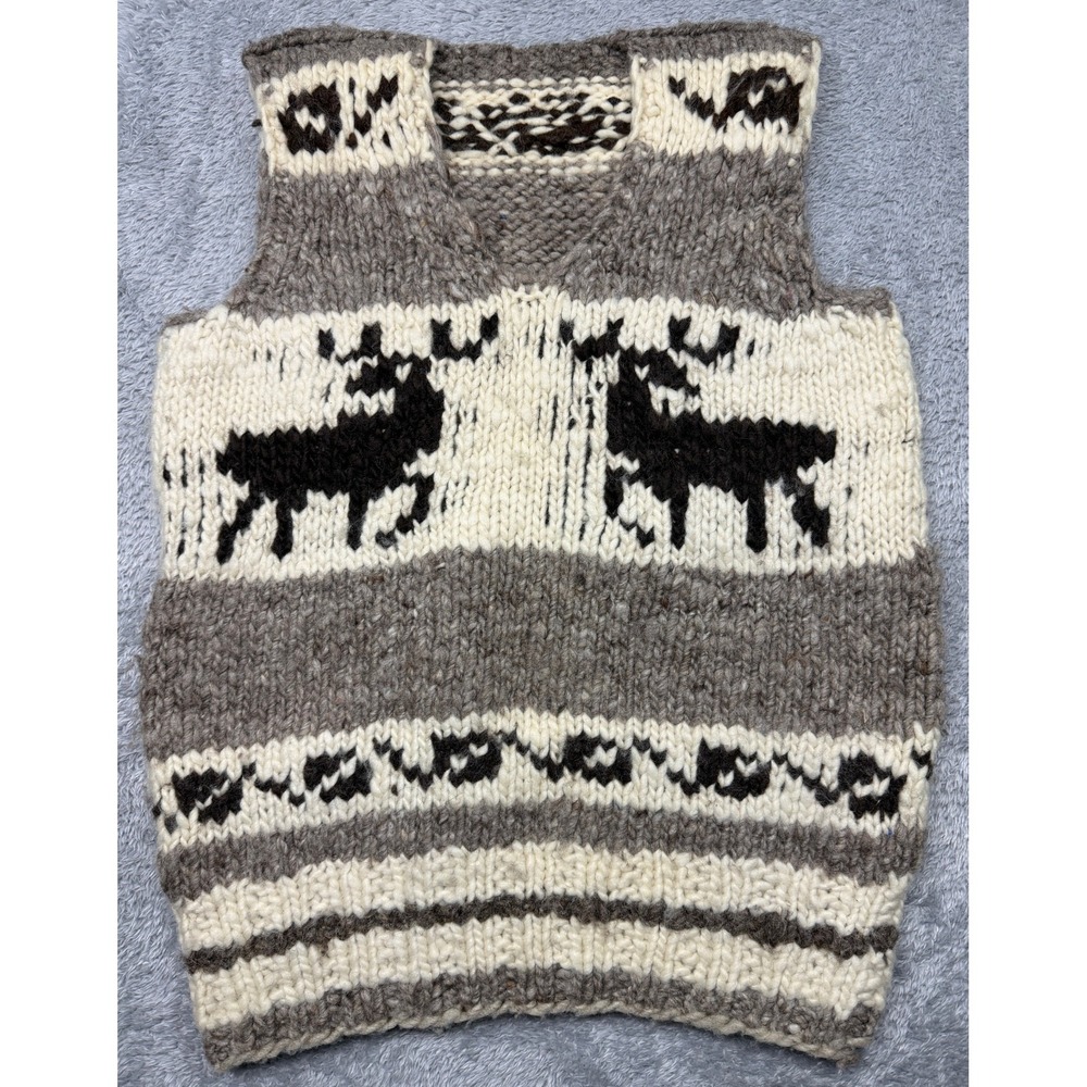 Vintage Sweater Vest Unisex M Grey Reindeer Cowichan Navajo Native American Knit